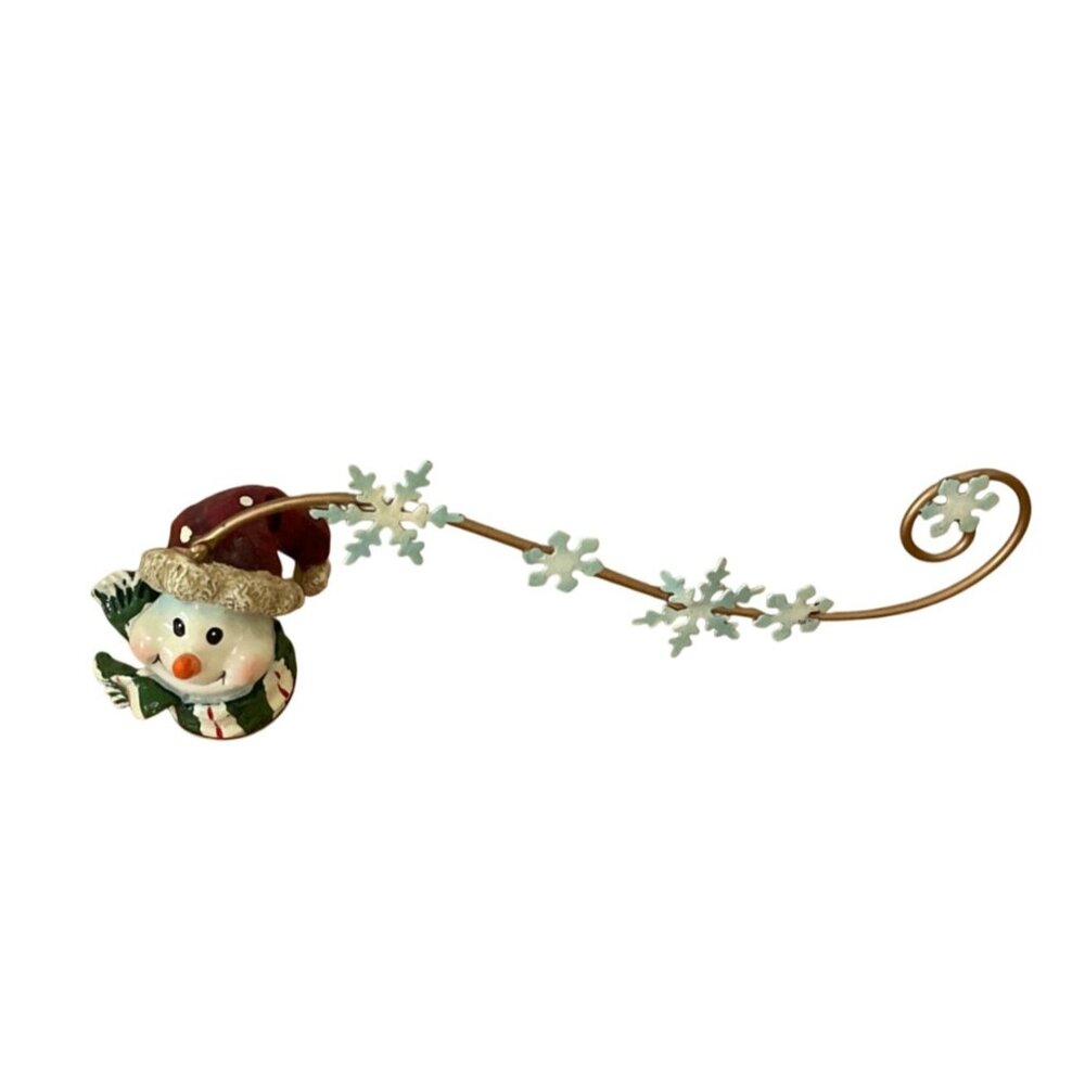 Adorable Snowman Candle Snuffer w Snowflake Handle Smiling w Carrot Nose 10 Inch